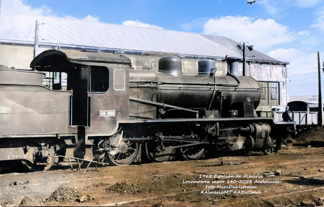 1965 Estación de Almeria. marc-dahlstroem-cie-renfe-locomotive-vapeur-140-2958-andaluces WM Nubes.jpg