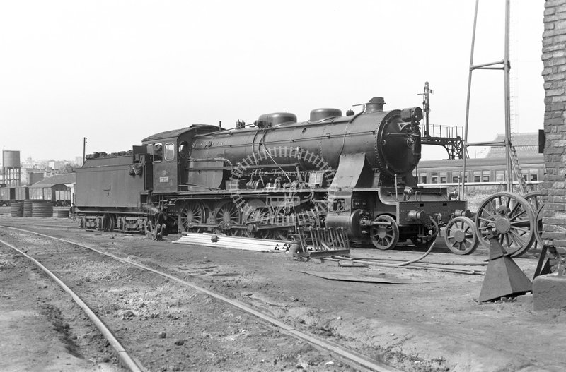 132928 RENFE Spanish Railways Shed Scene  Class 240 4-8-0 240.2408  at Delicias MPD  in 1963 -  02-05-1963  - Peter Gray.jpg